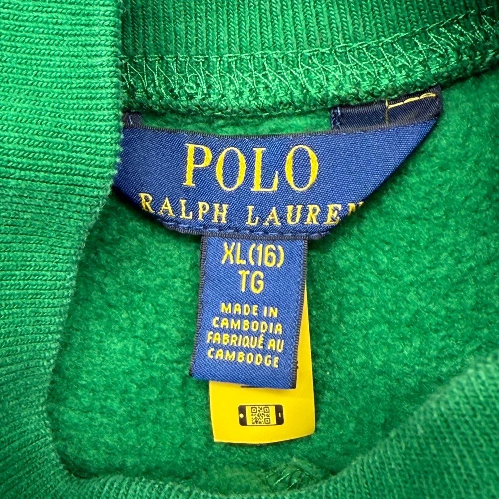 Ralph Lauren Girls XL 16 Green Graphic Crest Logo Fleece Mockneck Sweatshirt
